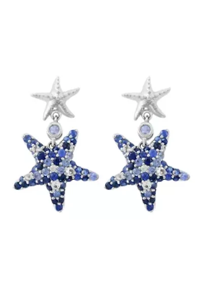 Sapphire Star Earrings in Sterling Silver