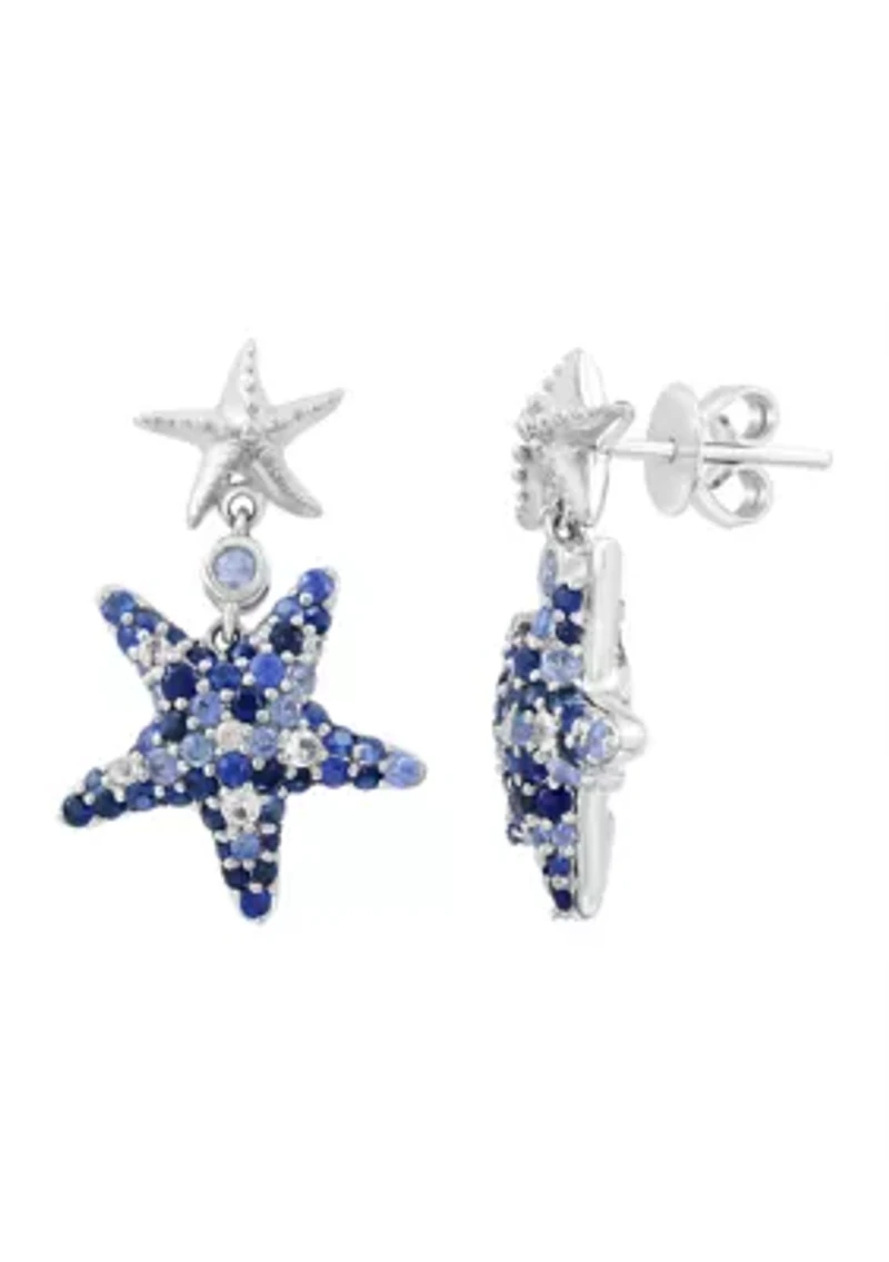 Sapphire Star Earrings in Sterling Silver