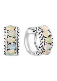 Ethiopian Opal Hoop Earrings in Sterling Silver
