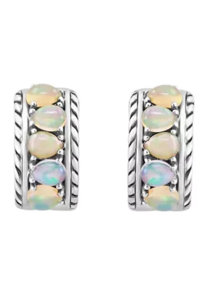 Ethiopian Opal Hoop Earrings in Sterling Silver