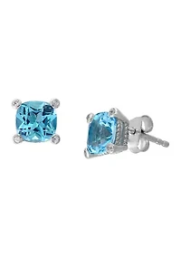 Sterling Silver Blue Topaz and White Sapphire Earrings