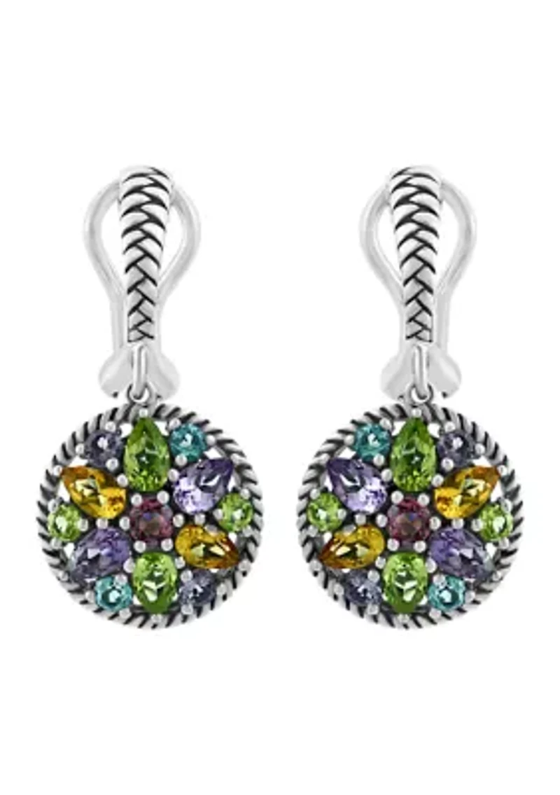 Sterling Silver Amethyst, Blue Topaz, Citrine, Rhodolite, Peridot Earrings