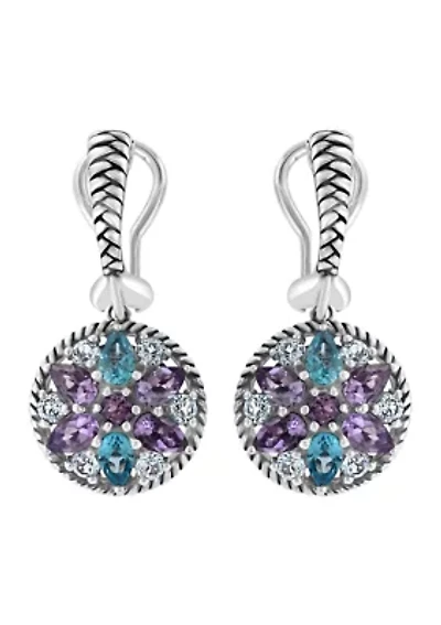 Amethyst and Blue Topaz Earrings in Sterling Silver