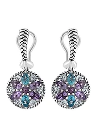 Amethyst and Blue Topaz Earrings in Sterling Silver