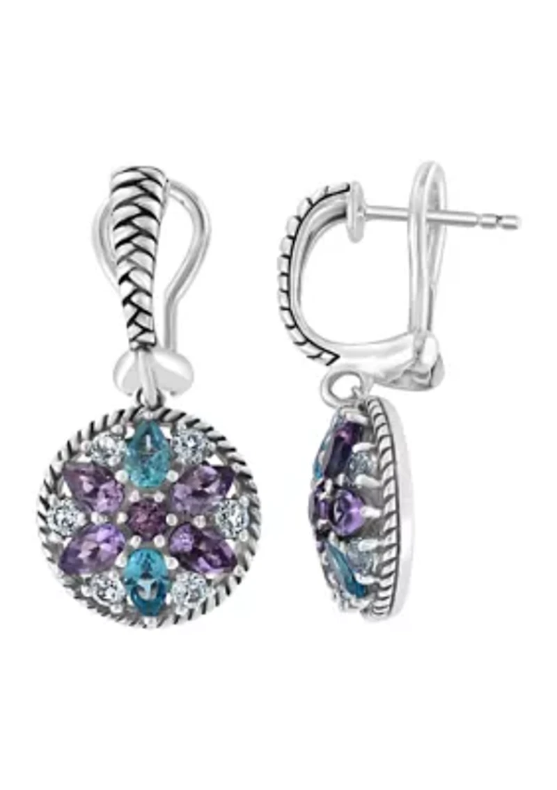 Amethyst and Blue Topaz Earrings in Sterling Silver