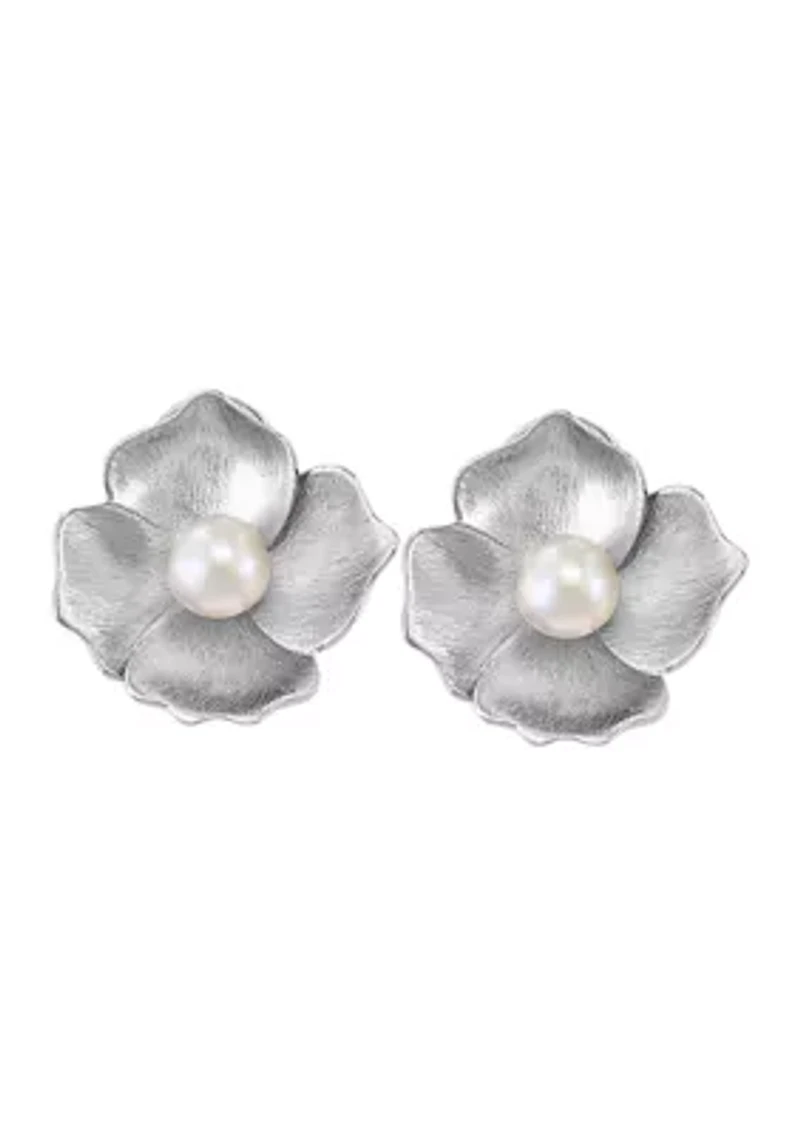 925 Sterling Silver Freshwater Pearl Flower Earrings