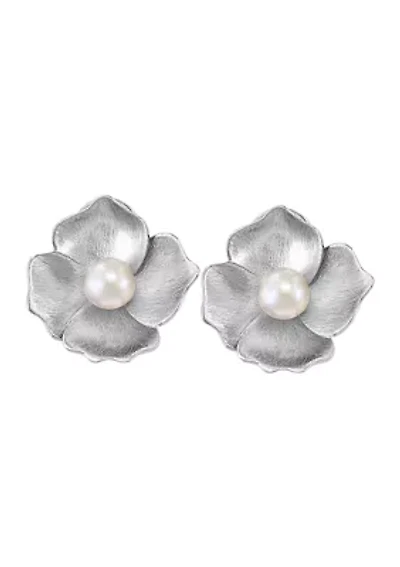 925 Sterling Silver Freshwater Pearl Flower Earrings 