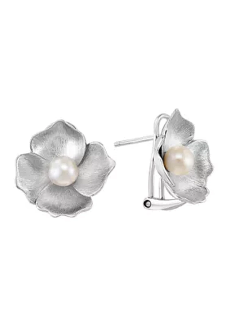 925 Sterling Silver Freshwater Pearl Flower Earrings