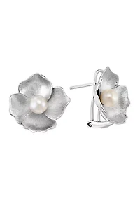925 Sterling Silver Freshwater Pearl Flower Earrings 