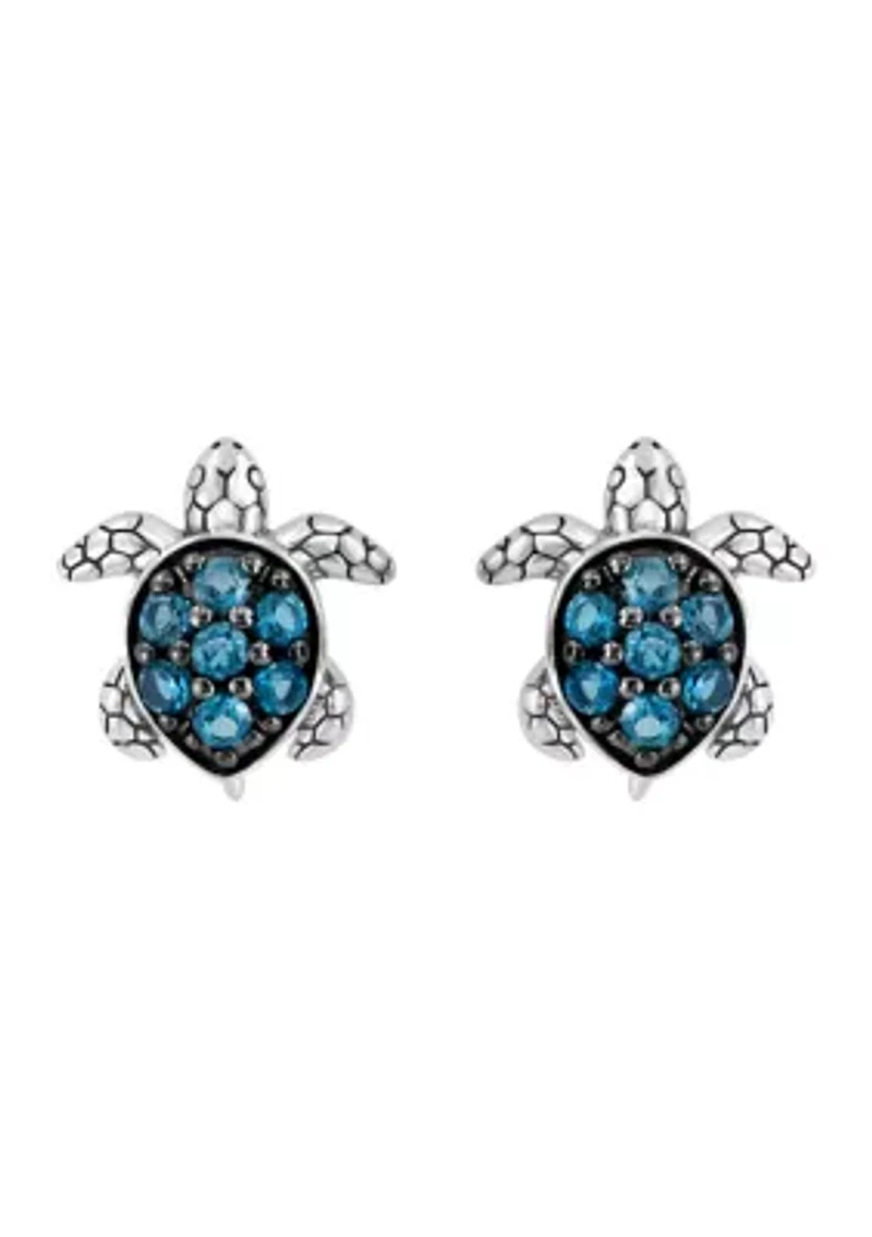London Blue Topaz Turtle Earrings in Sterling Silver