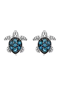 London Blue Topaz Turtle Earrings in Sterling Silver