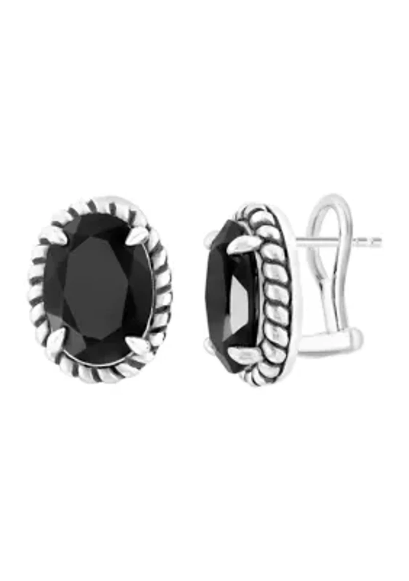 Onyx Cable Oval Huggie Earrings in Sterling Silver 