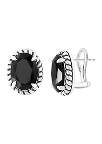 Onyx Cable Oval Huggie Earrings in Sterling Silver 