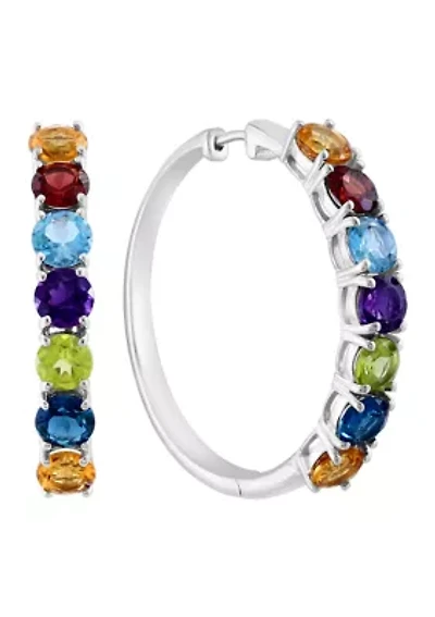 Amethyst, Blue Topaz, London Blue Topaz, Citrine, Garnet, Peridot Hoop Earrings in Sterling Silver