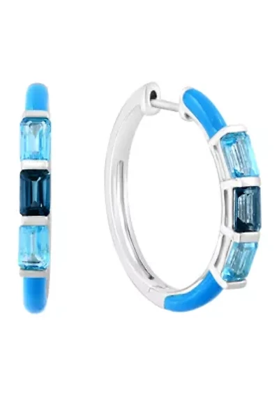 Blue Topaz Hoop Earrings in Sterling Silver