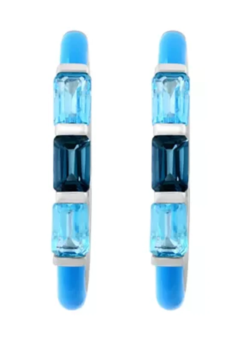Blue Topaz Hoop Earrings in Sterling Silver