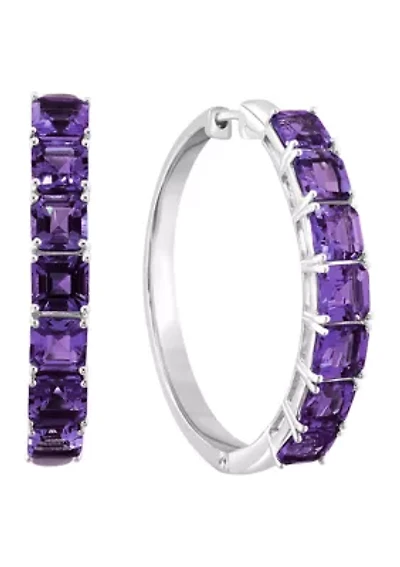 Amethyst Hoop Earrings in Sterling Silver