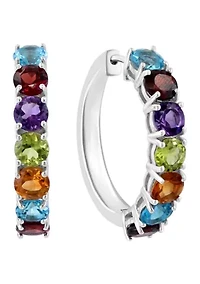 Amethyst, Blue Topaz, Citrine, Garnet, Peridot Hoop Earrings in Sterling Silver