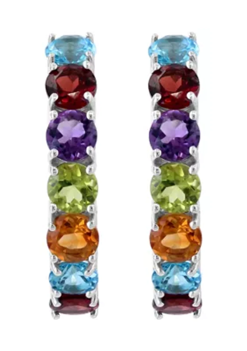 Amethyst, Blue Topaz, Citrine, Garnet, Peridot Hoop Earrings in Sterling Silver