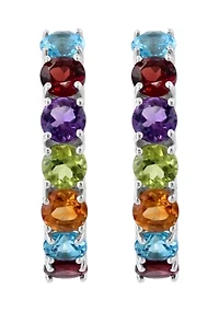 Amethyst, Blue Topaz, Citrine, Garnet, Peridot Hoop Earrings in Sterling Silver