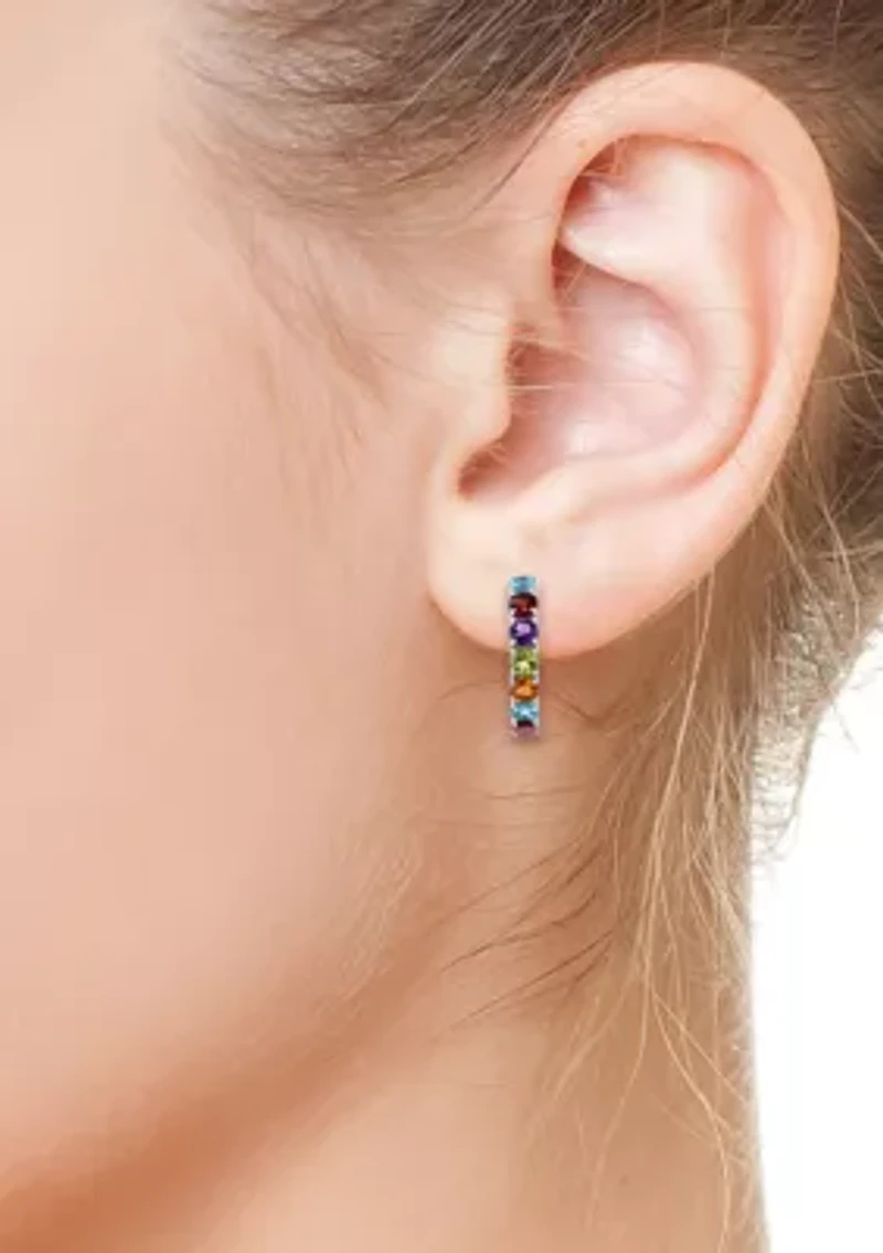 Amethyst, Blue Topaz, Citrine, Garnet, Peridot Hoop Earrings in Sterling Silver