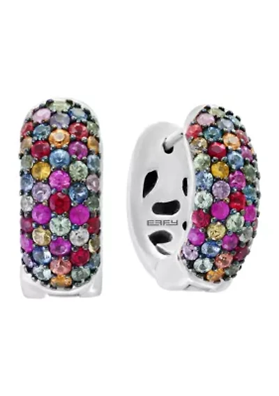 Mixed Sapphire Hoop Earrings in Sterling Silver