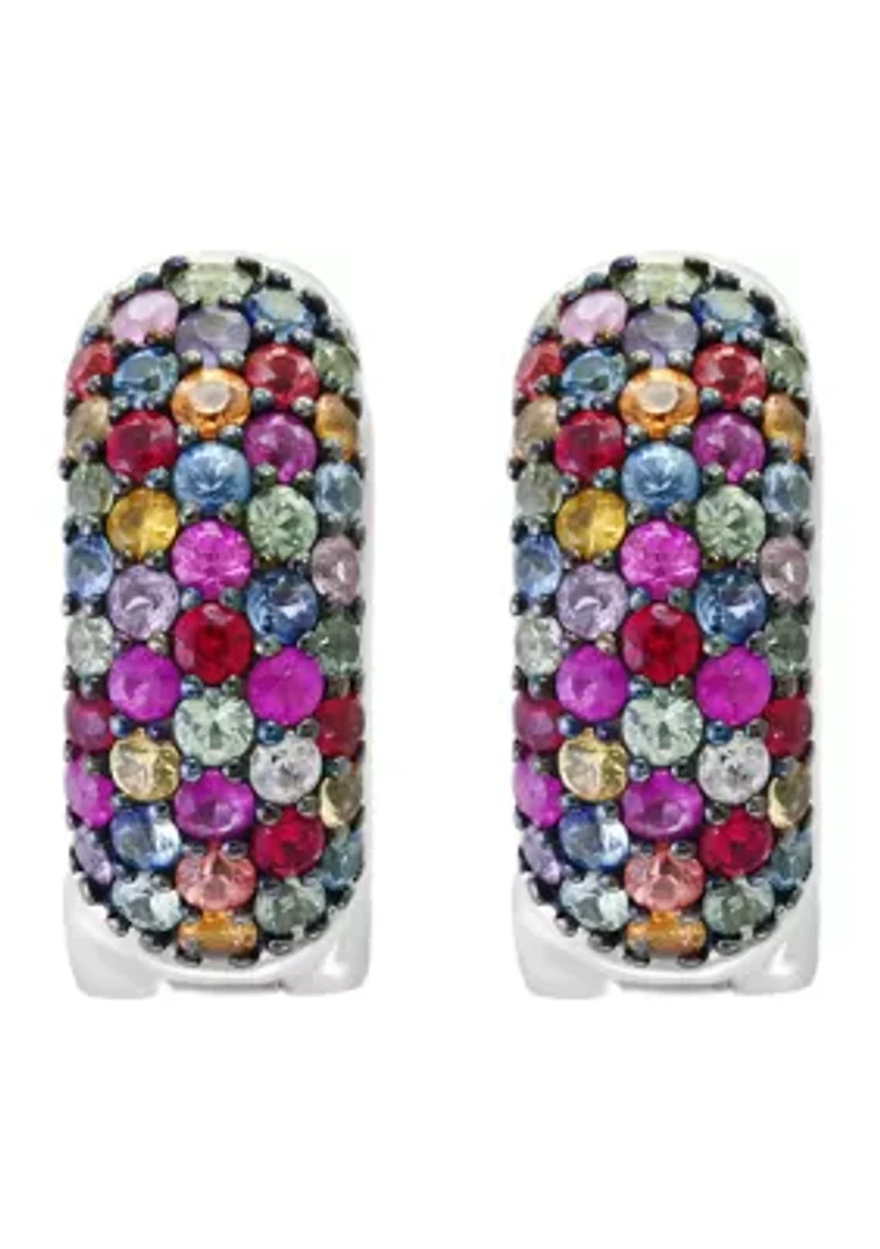 Mixed Sapphire Hoop Earrings in Sterling Silver