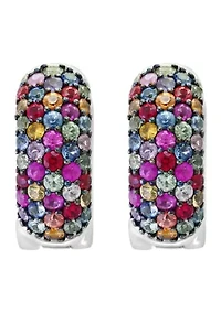 Mixed Sapphire Hoop Earrings in Sterling Silver