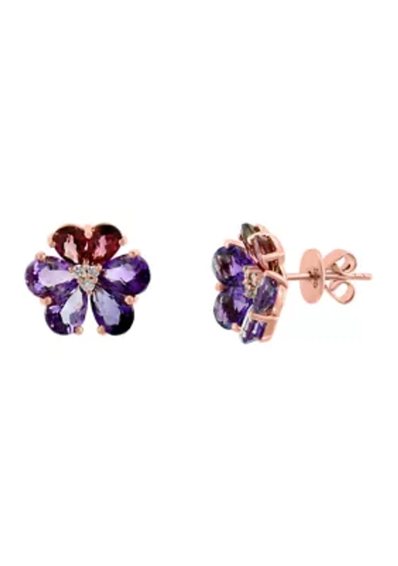 Diamond Amethyst Tourmaline Earrings in 14K Rose Gold