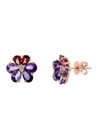 Diamond Amethyst Tourmaline Earrings in 14K Rose Gold