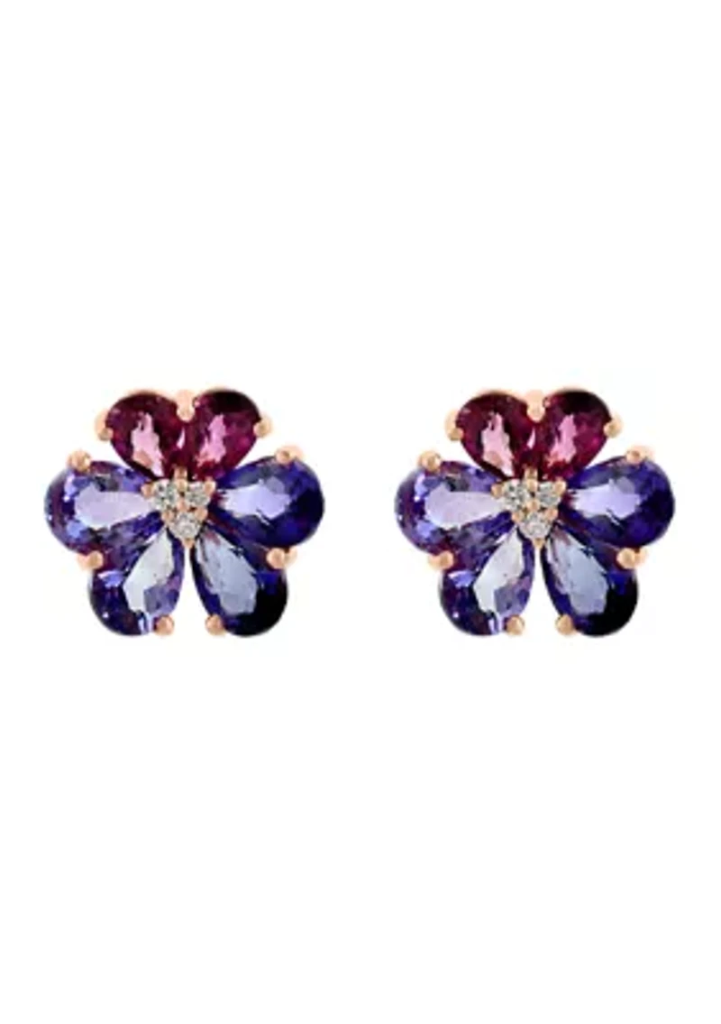 Diamond Amethyst Tourmaline Earrings in 14K Rose Gold