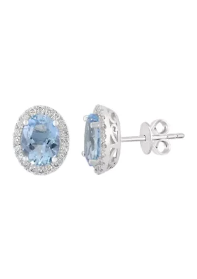 Diamond Aquamarine Earrings in 14K White Gold