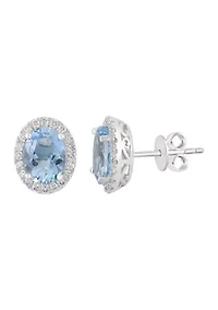 Diamond Aquamarine Earrings in 14K White Gold