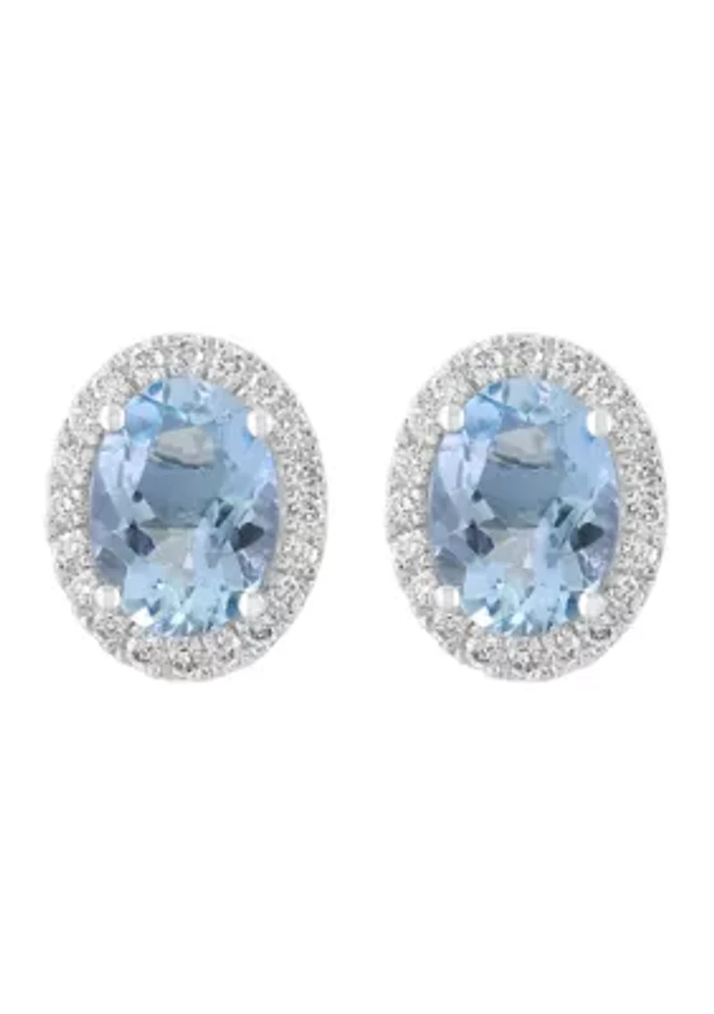 Diamond Aquamarine Earrings in 14K White Gold