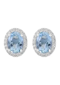 Diamond Aquamarine Earrings in 14K White Gold