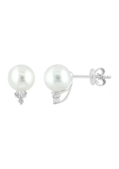 1/10 ct. t.w. Diamond and Freshwater Pearl Earrings in 14K White Gold