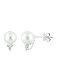 1/10 ct. t.w. Diamond and Freshwater Pearl Earrings in 14K White Gold