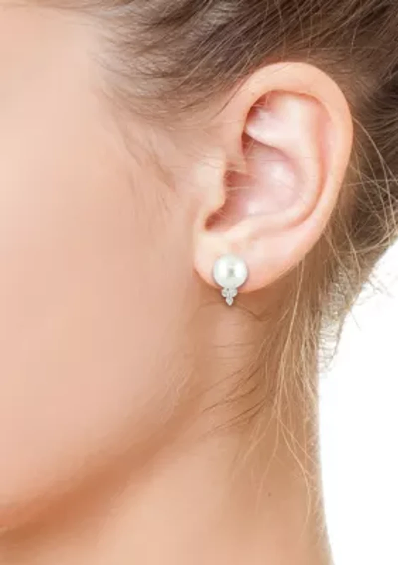 1/10 ct. t.w. Diamond and Freshwater Pearl Earrings in 14K White Gold