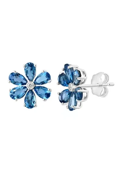 1/10 ct. t.w. Diamond, 3.2 ct. t.w. London Blue Topaz Earrings in 14K White Gold