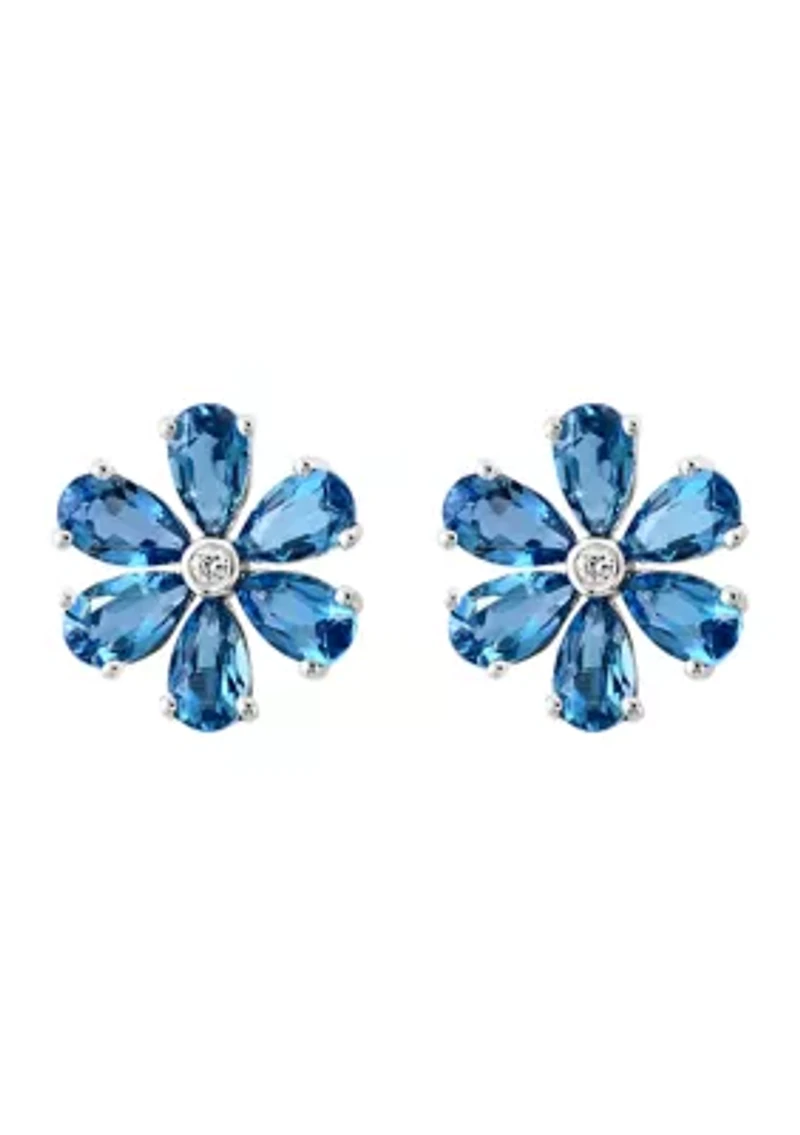 1/10 ct. t.w. Diamond, 3.2 ct. t.w. London Blue Topaz Earrings in 14K White Gold