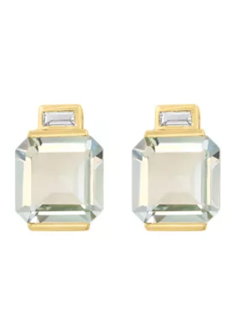 14K Yellow Gold Green Amethyst White Topaz Earrings