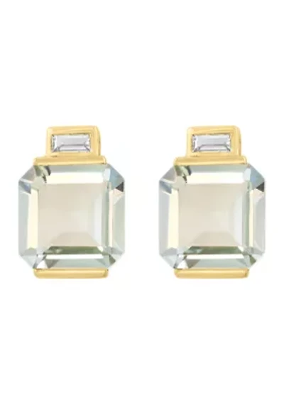 14K Yellow Gold Green Amethyst White Topaz Earrings