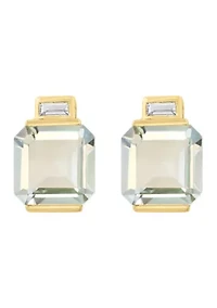 14K Yellow Gold Green Amethyst White Topaz Earrings