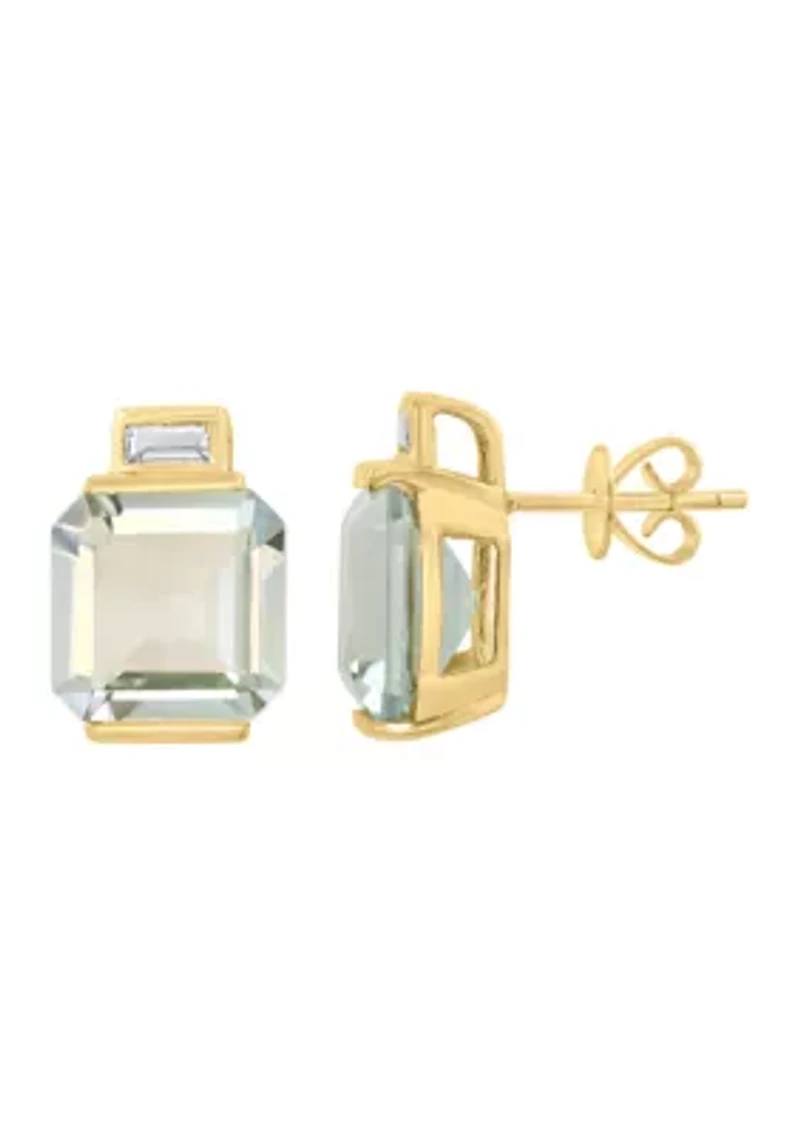 14K Yellow Gold Green Amethyst White Topaz Earrings