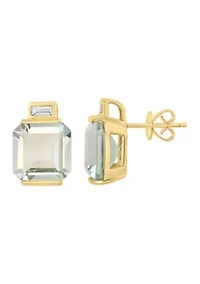 14K Yellow Gold Green Amethyst White Topaz Earrings