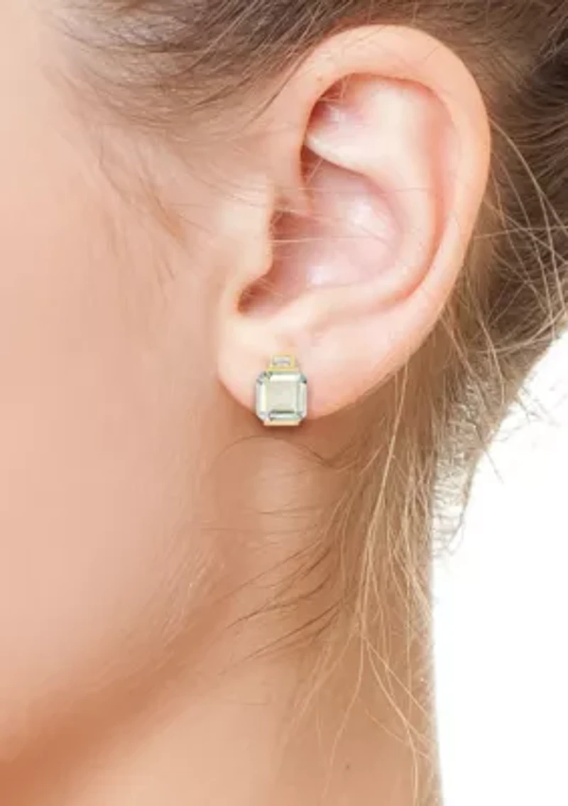 14K Yellow Gold Green Amethyst White Topaz Earrings