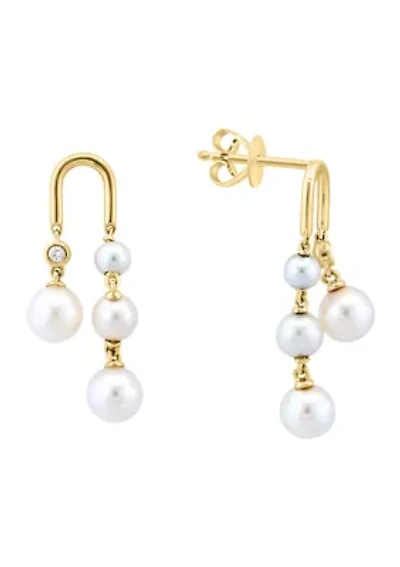 14K Yellow Gold Diamond Fresh Water Pearl Earrings