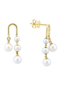 14K Yellow Gold Diamond Fresh Water Pearl Earrings