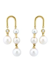 14K Yellow Gold Diamond Fresh Water Pearl Earrings