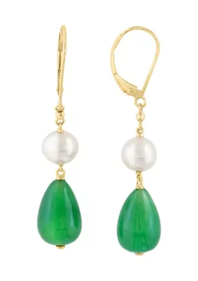 Freshwater Pearl Dyed Earrings in 14K Yellow Gold